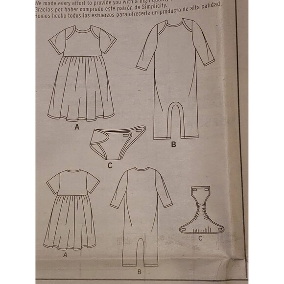 New Babies Knit Dress, Romper, Diaper Cover Sewing Pattern Simplicity S9282 - Picture 2 of 5
